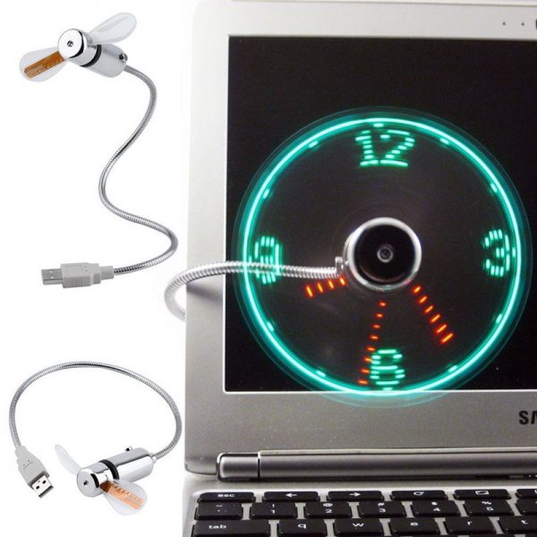 Hand Mini USB Fan portable gadgets Flexible Gooseneck LED Clock Cool For laptop PC Notebook real Time Display durable Adjustable 2