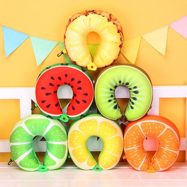 1pcs 6 Colors Fruit U Shaped Pillow Protect the Neck Travel Watermelon Lemon Kiwi Orange Pillows Cushion