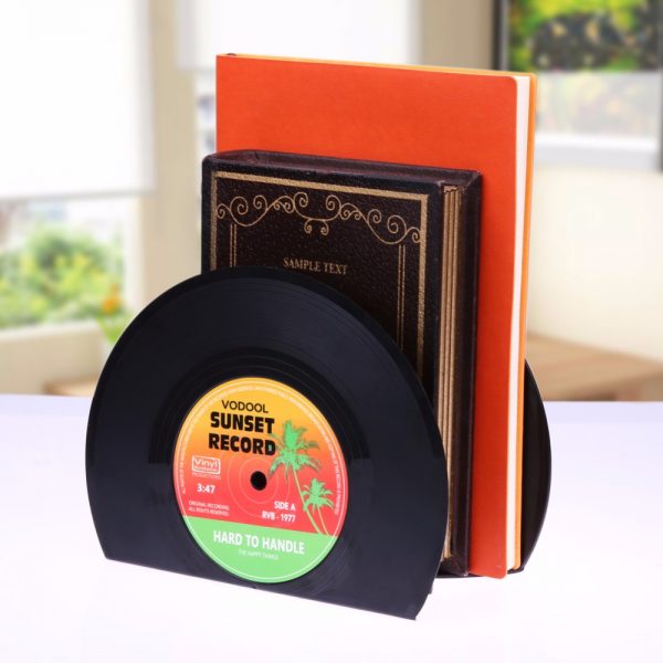 VODOOL 1Set/2Pcs New Arrivals Retro Office Accessories Record Bookends Vinyl Bookends Desk Organizer Desktop School Book Holder